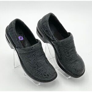 b.o.c. by Born Blue/Gray Embossed Leather Clogs Comfort Slip-On‎ Work Shoes Sz 8